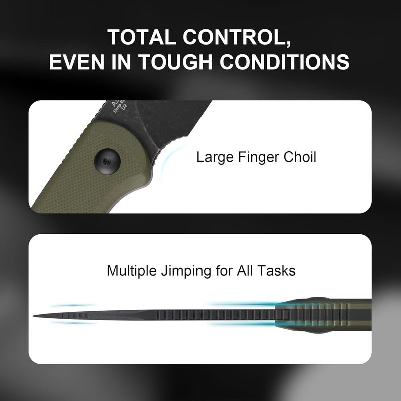 KIZER سكين ثابتة من دروب بير، شفرة D2 بطول 2.57 بوصة بتشطيب أسود، سكين تخييم EDC مع مقبض G10 باللون الأخضر الزيتوني وأداة مخفية، سكاكين صيد وبقاء كاملة، مع غلاف كايدكس قابل للتعديل، 1094M1 - Image 5